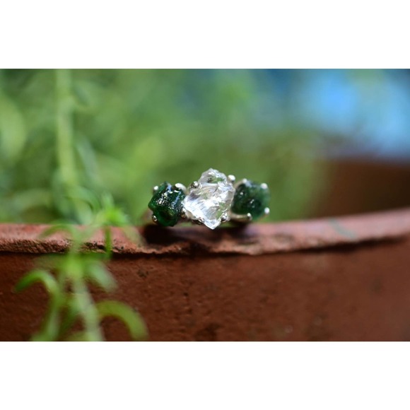 Boho Ring Raw Diamond Engagement Ring Rough Diamond Wedding Band Unique … - Picture 6 of 10